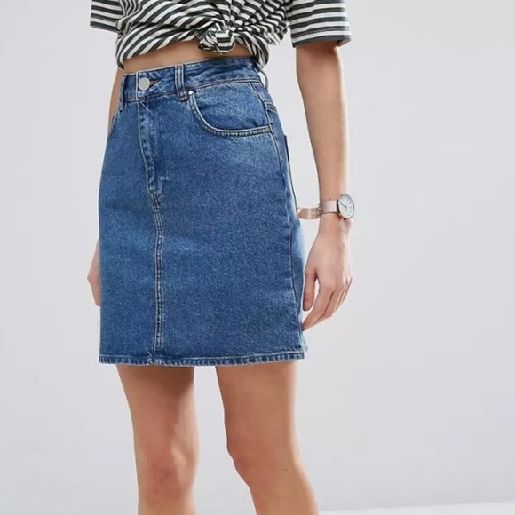 ASOS DESIGN Denim High Waisted Skirt In Midwash - Picture 2 of 13
